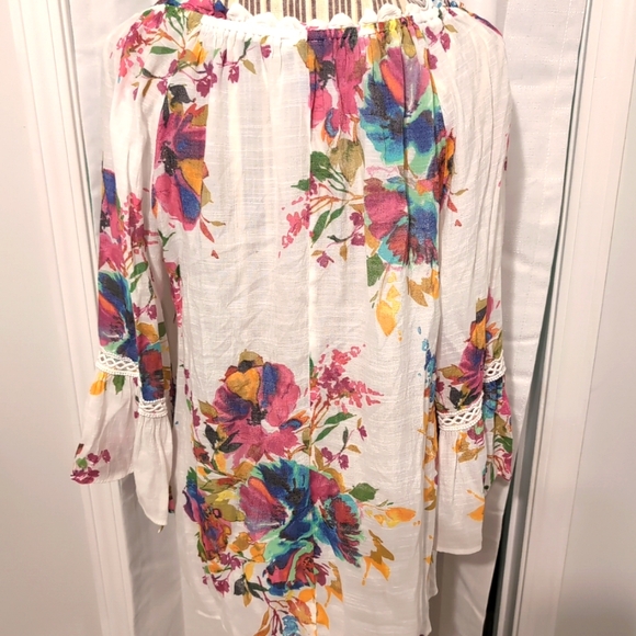 Spense Women's Bohemian Floral Tunic Top Tropical Flowy Bell Sleeves Size Large - Picture 7 of 9